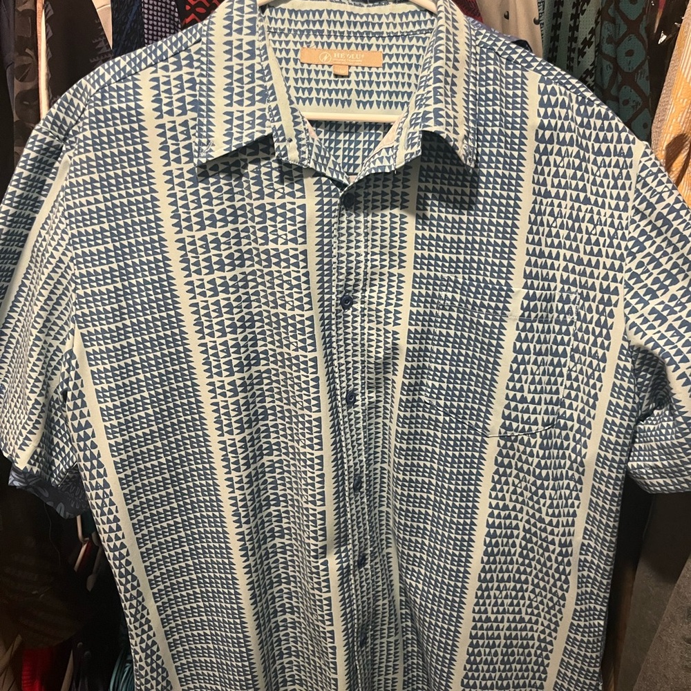 Manaola Blue Geometric Casual Shirt